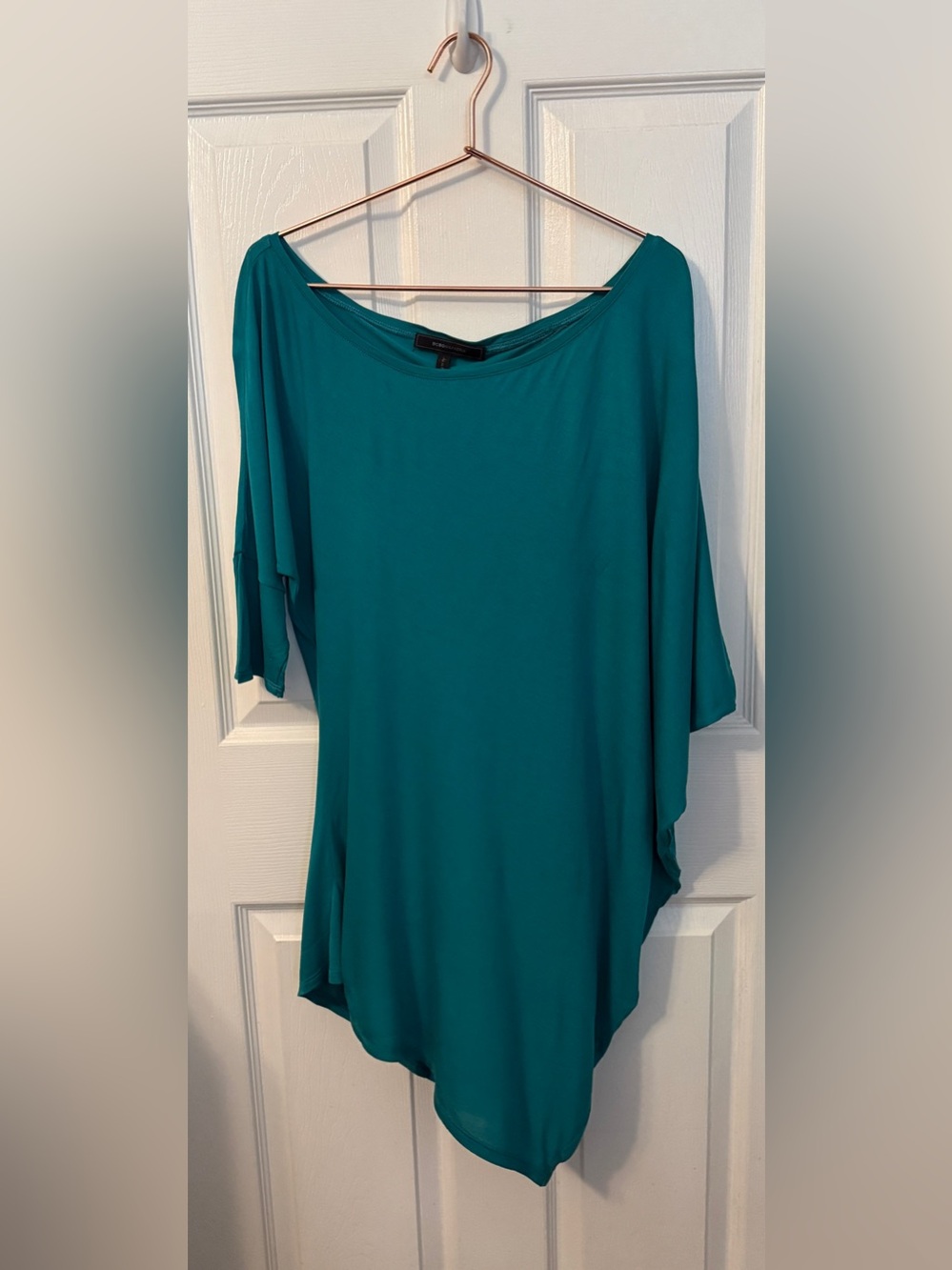 BCBGMaxAzria Asymmetrical Blouse in a rich teal / emerald green shade